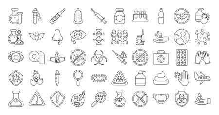 set of icons corona virus, line style icon vector illustration designのイラスト素材