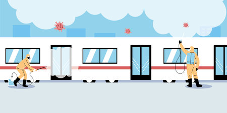 service metro disinfection by coronavirus or covid 19 vector illustration design