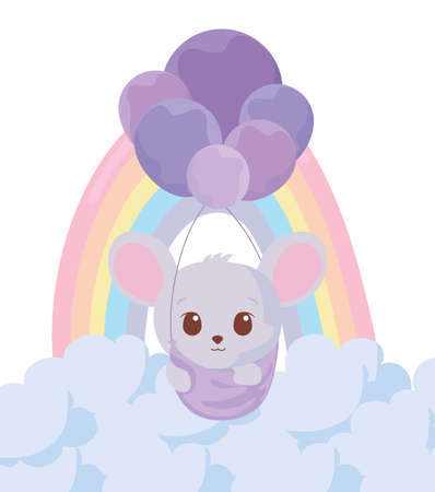 Cute mouse cartoon with balloons design, Animal zoo life nature character childhood and adorable theme Vector illustrationのイラスト素材