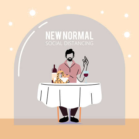 Social distancing and man at table design of New normal and Covid 19 virus theme Vector illustrationのイラスト素材