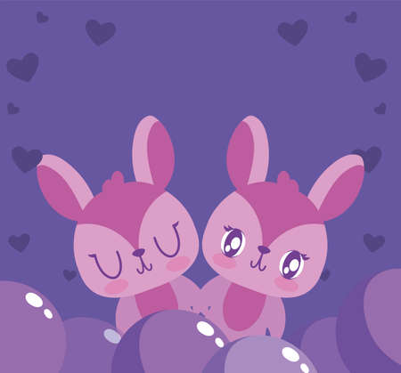 Rabbits cartoons couple design of love passion romantic valentines day wedding decoration and marriage theme Vector illustrationのイラスト素材