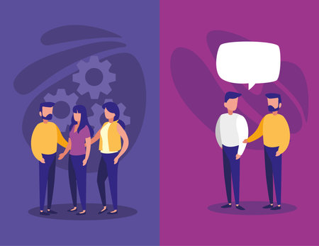 People with bubble and gears design, Digital technology communication social media internet web and...