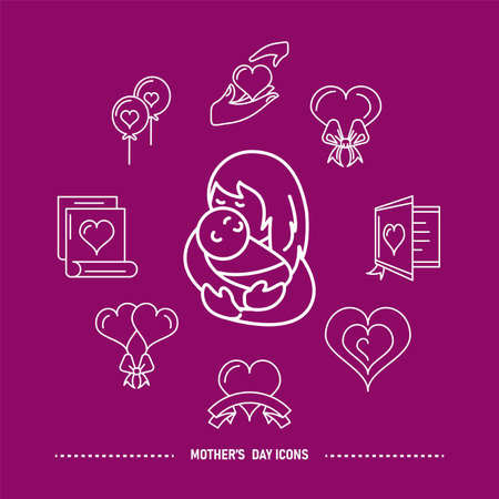 set of icons mother day, line style icon vector illustration designのイラスト素材