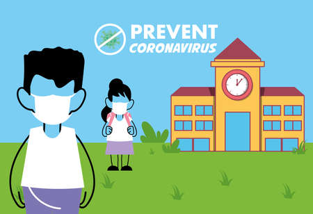 children with face mask back to school vector illustration designのイラスト素材