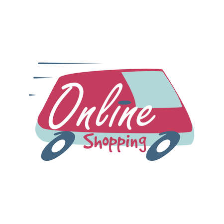 online shopping, lettering about online shopping vector illustration designのイラスト素材