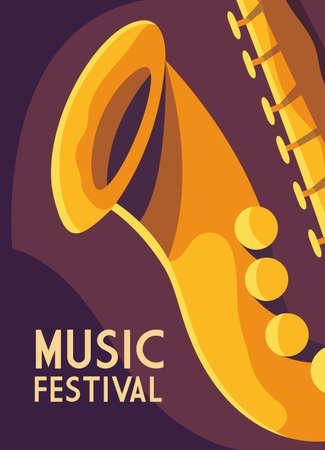 poster music festival with musical instrument vector illustration designのイラスト素材