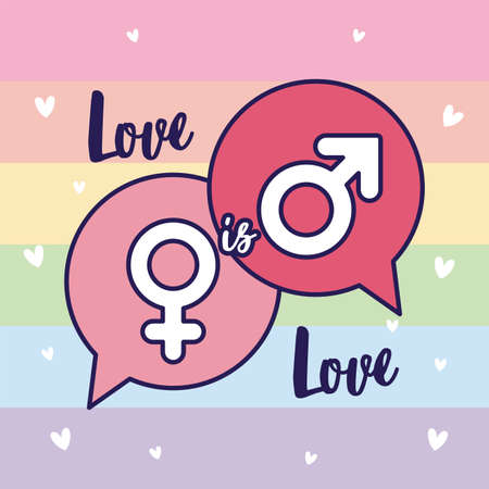 love is love female and male gender bubbles and lgtbi flag design, sexual orientation and identity theme Vector illustrationのイラスト素材
