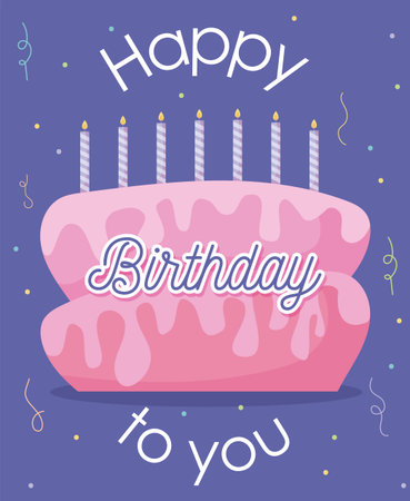 happy birthday design with birthday cake with candles over purple background, colorful design,...