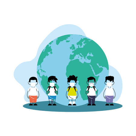 global protected children with masks vector illustration designのイラスト素材