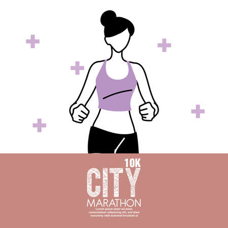 woman avatar running and 10k city marathon design, athlete training and fitness theme Vector illustrationのイラスト素材