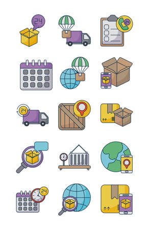 set of icons freight delivery logistics on white background vector illustration designのイラスト素材