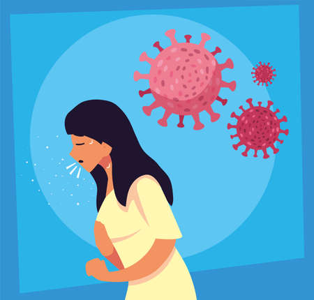 woman infected with coronavirus suffer symptoms vector illustration designのイラスト素材