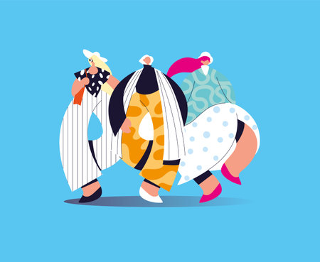 women standing in different poses with fashionable clothes vector illustration design