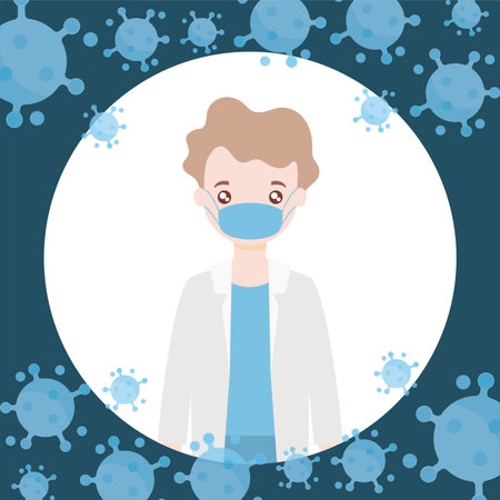 man doctor standing, medical staff with medical mask vector illustration design