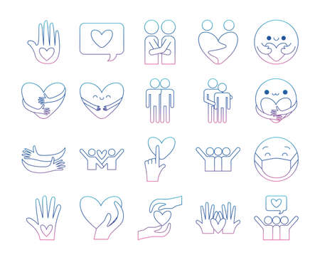 degraded line style icon set design of hug love passion and romantic theme Vector illustrationのイラスト素材