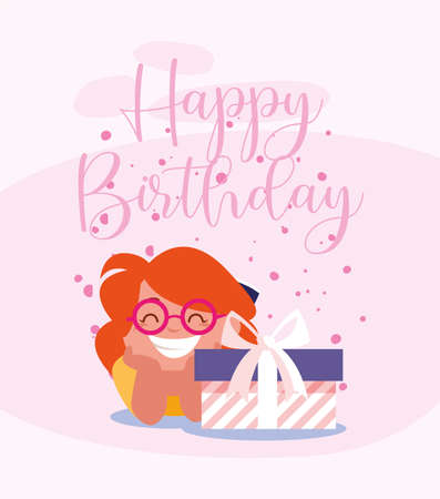girl cartoon with gift design, Happy birthday card celebration decoration surprise party anniversay and invitation theme Vector illustrationのイラスト素材