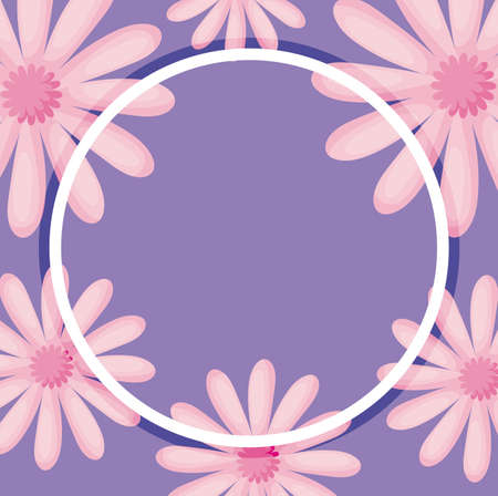 floral purple background and circular frame, colorful design, vector illustrationのイラスト素材