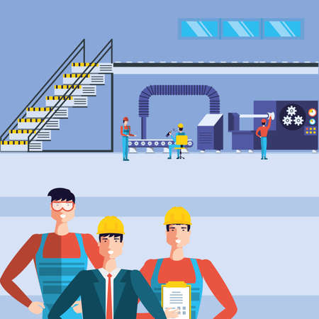 industrial workers in technified factory vector illustration designのイラスト素材