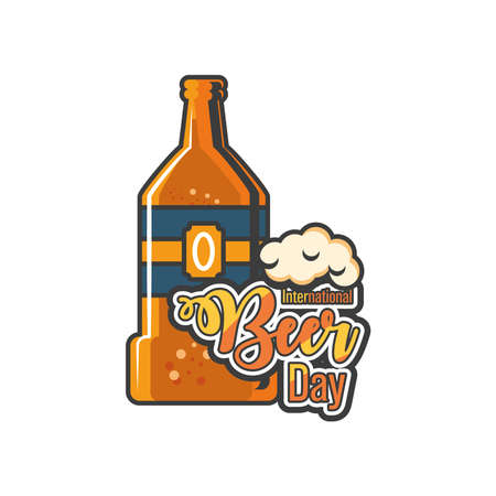 International beer day with gold bottle detailed style icon design, Festival pub alcohol bar and drink theme Vector illustrationのイラスト素材