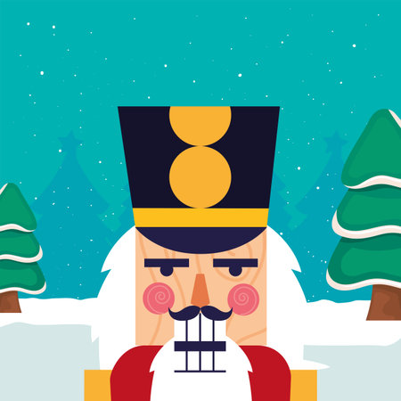 Nutcracker and pine trees design, Merry chritmas winter season decoration card invitation...
