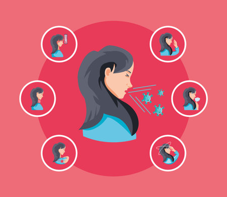 woman infected with coronavirus suffer symptoms, infographic vector illustration design