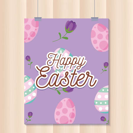 Happy easter eggs and flowers frame design, Spring decoration holiday greeting ornament celebration festive season tradition and festival theme Vector illustrationのイラスト素材