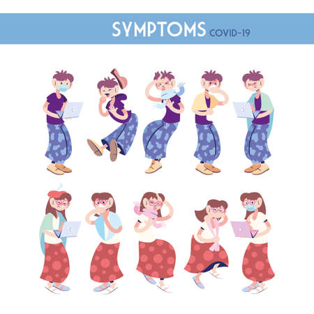 infographic showing incubation and symptoms with icons and infected person vector illustration designのイラスト素材