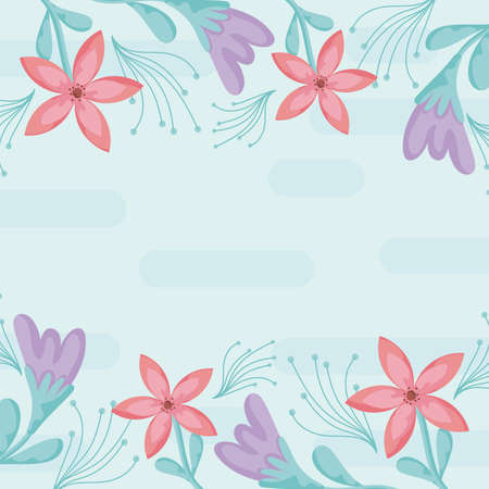 green background with beautiful spring flowers, colorful design, vector illustrationのイラスト素材