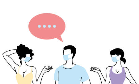 people with mask talking by bubble vector illustration desingのイラスト素材