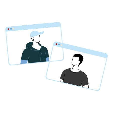 men with mask communicating by video call vector illustration desing