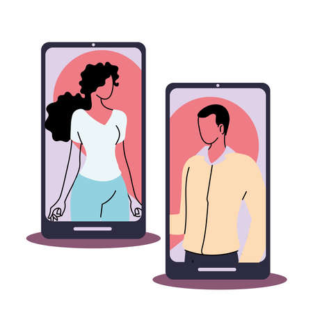 smartphone  with couple virtual relationship vector illustration designのイラスト素材