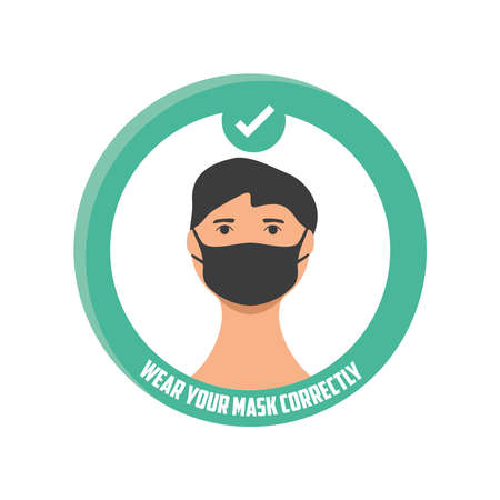 wear your mask correctly, right way to wear a mask vector illustration designのイラスト素材