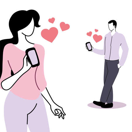 smart phone with couple virtual relationship vector illustration desingのイラスト素材