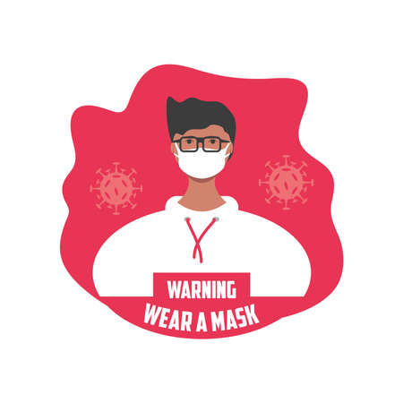warning sign recommend use of protective face mask, wear at mask vector illustration designのイラスト素材