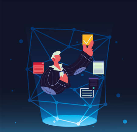 professionalman on video call at home vector illustration designのイラスト素材