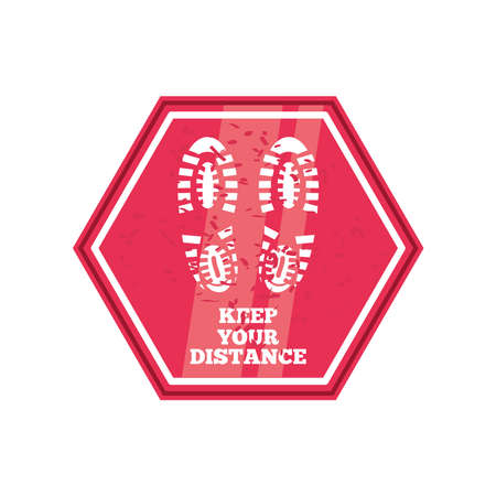 social distancing, please keep a safe distance, warning sign vector illustration designのイラスト素材