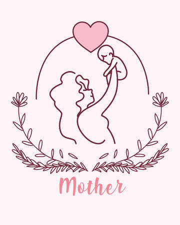 silhouette of mother with baby, label mother vector illustration designのイラスト素材