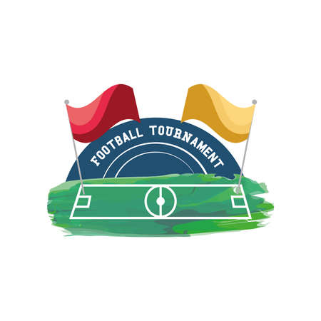 field with flags detailed style icon design, Soccer football club cup league challenge and sport theme Vector illustrationのイラスト素材