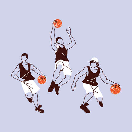 Players men with balls design, Basketball sport hobby competition game training equipment tournement and play theme Vector illustrationのイラスト素材
