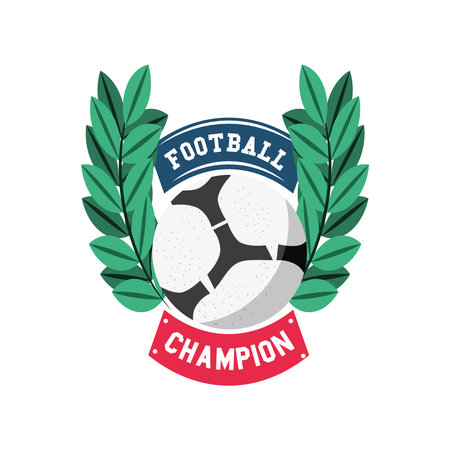 Ball with leaves wreath detailed style icon design, Soccer football club cup league challenge and sport theme Vector illustration