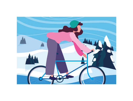 woman with bicycle, woman with healthy lifestyle vector illustration designのイラスト素材