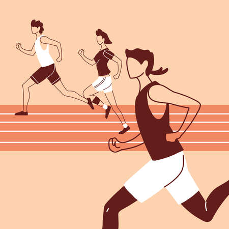 woman and men avatars running design, Marathon athlete training and fitness theme Vector illustrationのイラスト素材