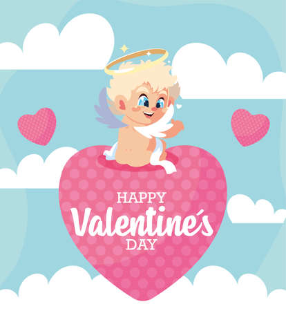 Cupid cartoon over heart design of love passion romantic valentines day wedding decoration and marriage theme Vector illustrationのイラスト素材
