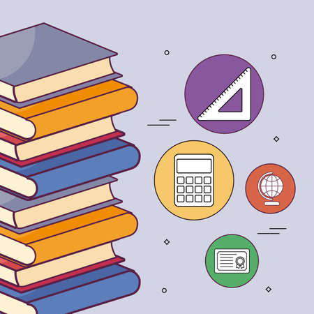 books and icon set design, Eduaction school university class lesson knowledge preschooler study learning classroom and primary theme Vector illustrationのイラスト素材