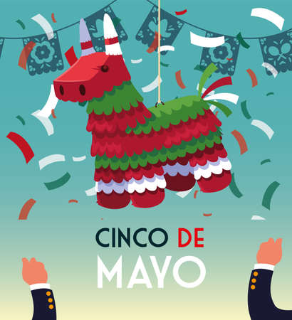 cinco de mayo card of greeting with mexican party pinata vector illustration designのイラスト素材