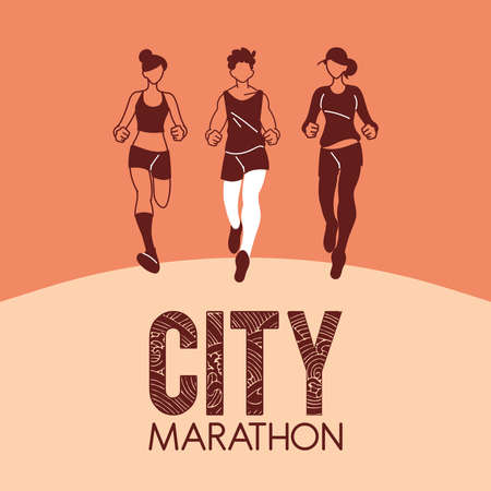 women and man running and 10k city marathon design, athlete training and fitness theme Vector illustrationのイラスト素材