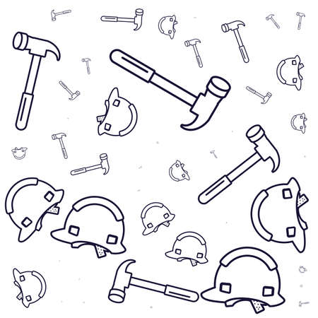 pattern of helmets construction with hammers vector illustration designのイラスト素材