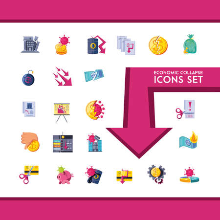 set of icons collapsed economy vector illustration designのイラスト素材