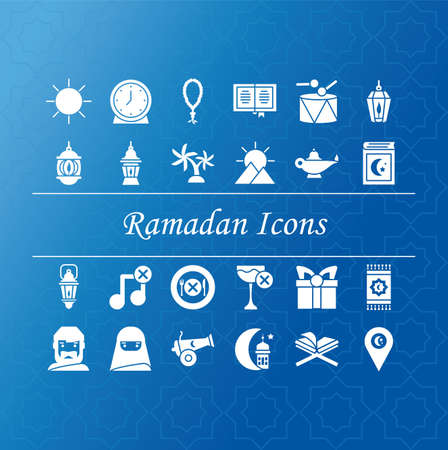 ramadan icons set over blue background, silhouette style, vector illlustrationのイラスト素材