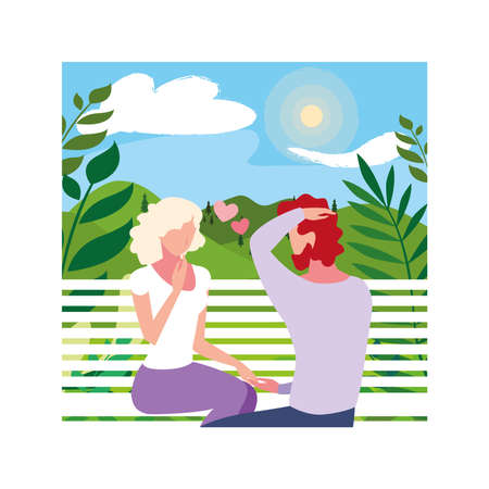couple of people in love sitting in the park chair vector illustration designのイラスト素材
